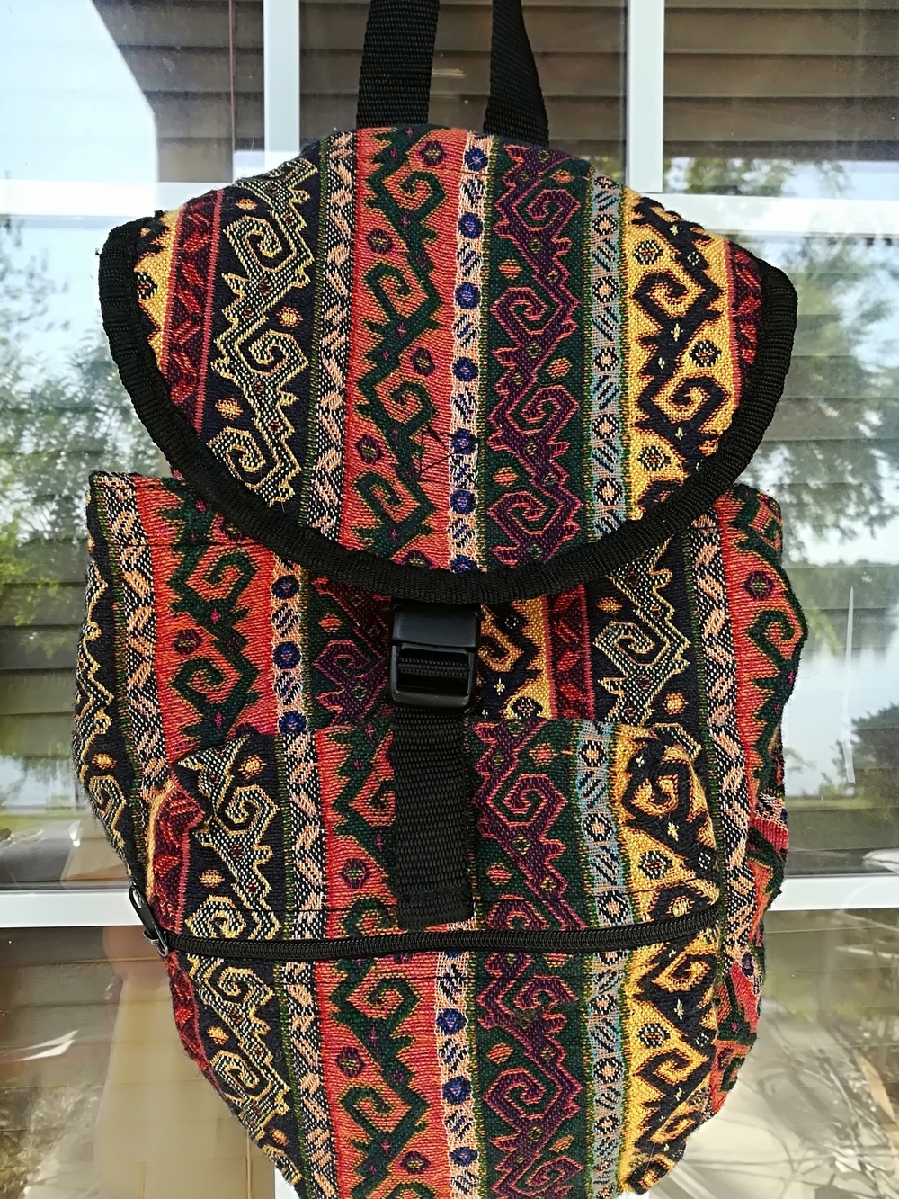 Colorful Boho Woven Backpack - Multicolor